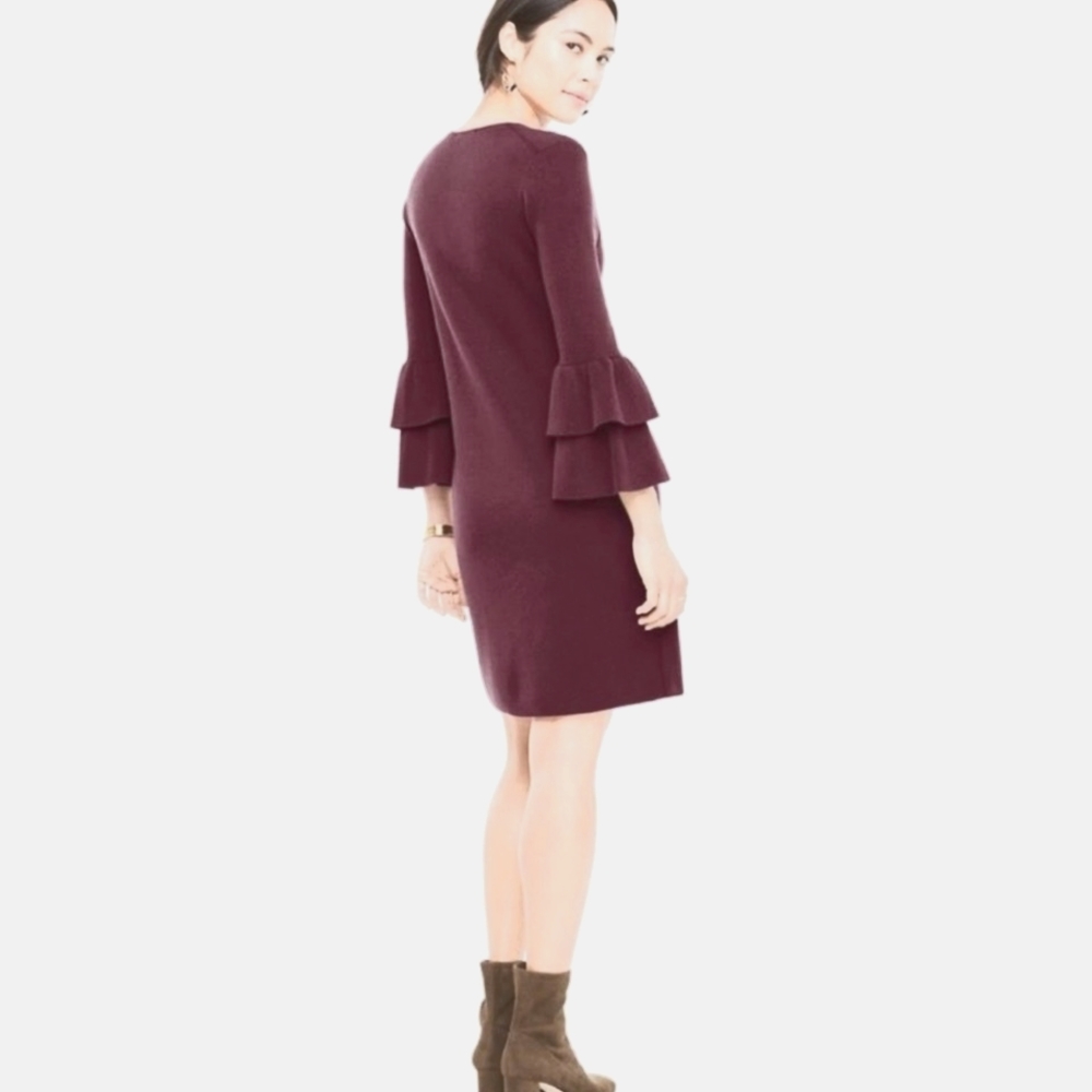 New Ann Taylor V Neck Sweater Dress With Ruffle Sleeves